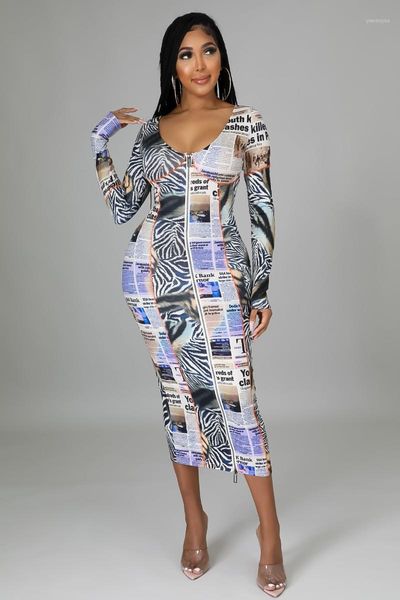 casual dresses zaggin 2021 autumn women spaper printing skinny zipper mid-calf dress lady deep o-neck full sleeve bodycon, Black;gray
casual dresses zaggin 2021 autumn women spaper printing skinny zipper mid-calf dress lady deep o-neck full sleeve bodycon, Black;gray