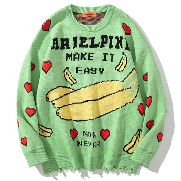 men's sweaters men vintage banana knit 2021 winter hiphop oversize couple knitwear women fall harajuku ripped sweater pullover, White;black
men's sweaters men vintage banana knit 2021 winter hiphop oversize couple knitwear women fall harajuku ripped sweater pullover, White;black