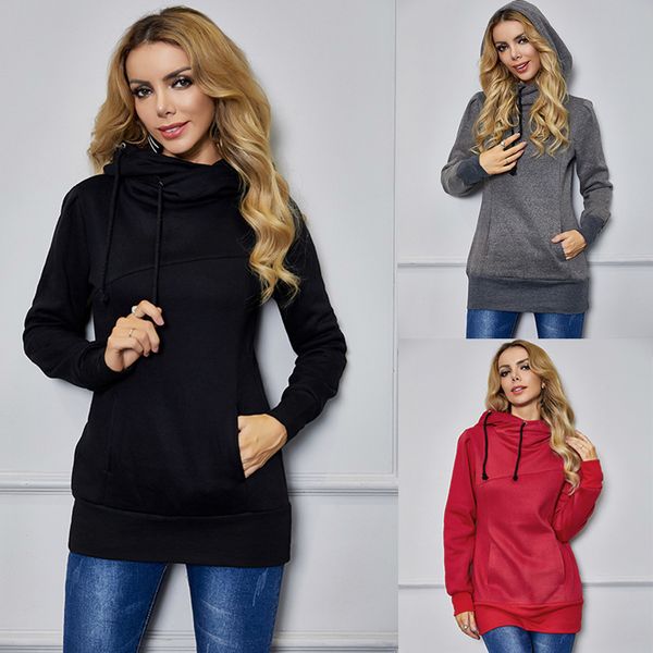 women's jackets hooded sweatshirt, long sleeve jacket with drawstring and waist pocket, autumn winter ev8f, Black;brown