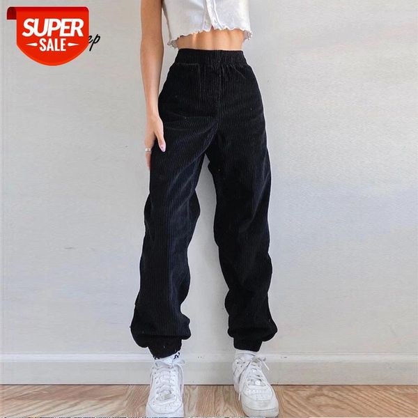 weekeep streetwear black corduroy pants casual korean joggers women elastic high waisted sweatpants harajuku pocket pencil pants #q54t, Black;white