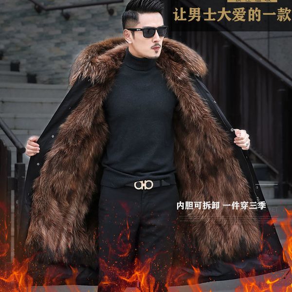 thickened men's wear medium long wind and cold resistant detachable mink inner liner fur integrated coat, Black
thickened men's wear medium long wind and cold resistant detachable mink inner liner fur integrated coat, Black