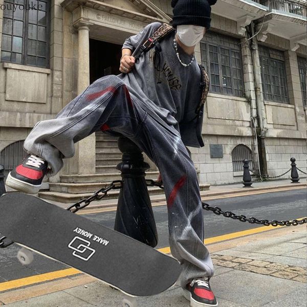 men's jeans high street retro washed splash ink embroidered men and women loose leg hiphop pants skateboard hip hop, Blue
men's jeans high street retro washed splash ink embroidered men and women loose leg hiphop pants skateboard hip hop, Blue