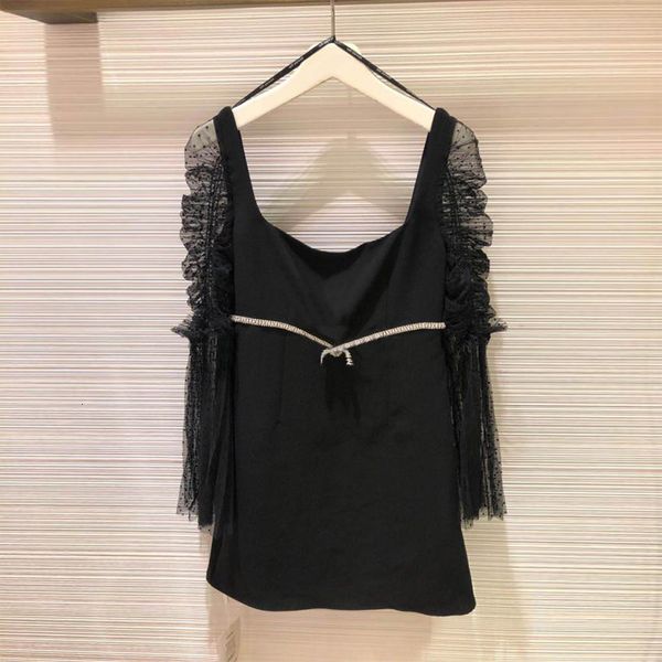 2021 new mesh stitching dot short women black backless flare sleeve square collar with rhinestone belt mxsd, Black;gray
2021 new mesh stitching dot short women black backless flare sleeve square collar with rhinestone belt mxsd, Black;gray