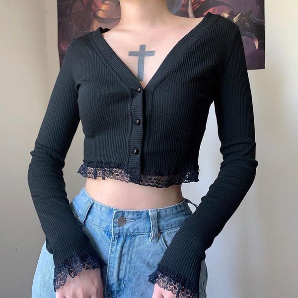 women's knits & tees goth autumn long sleeve crop vintage gothic lace black cardigan harajuku v neckwomen button up knitted, White
women's knits & tees goth autumn long sleeve crop vintage gothic lace black cardigan harajuku v neckwomen button up knitted, White