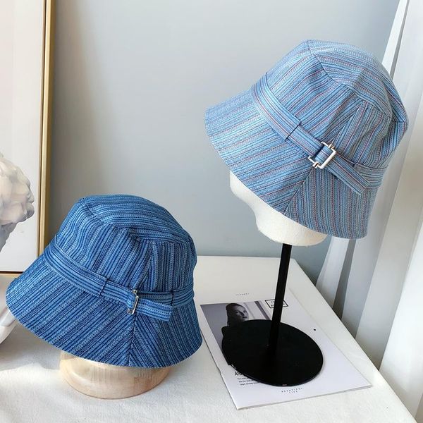 wide brim hats spring japanese style blue stripe leisure outdoors lady bucket cap women fishermen hat, Blue;gray
