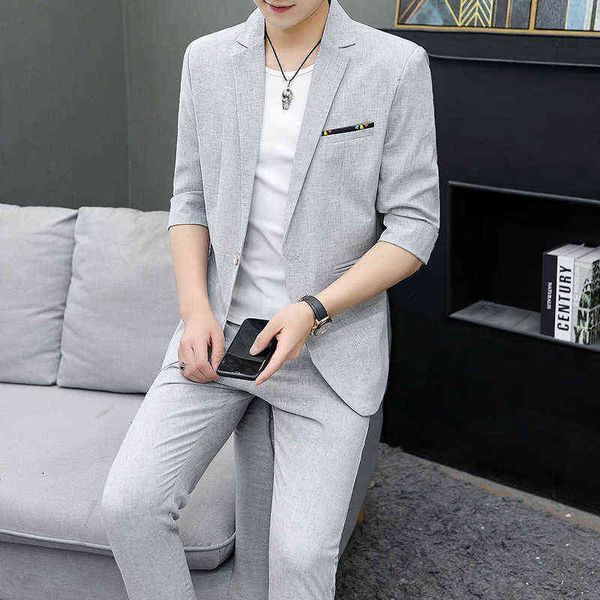 luxury men's suits blazers summer men's cotton linen medium sleeve two piece set korean slim fit handsome versatile casual breatha, White;black
luxury men's suits blazers summer men's cotton linen medium sleeve two piece set korean slim fit handsome versatile casual breatha, White;black