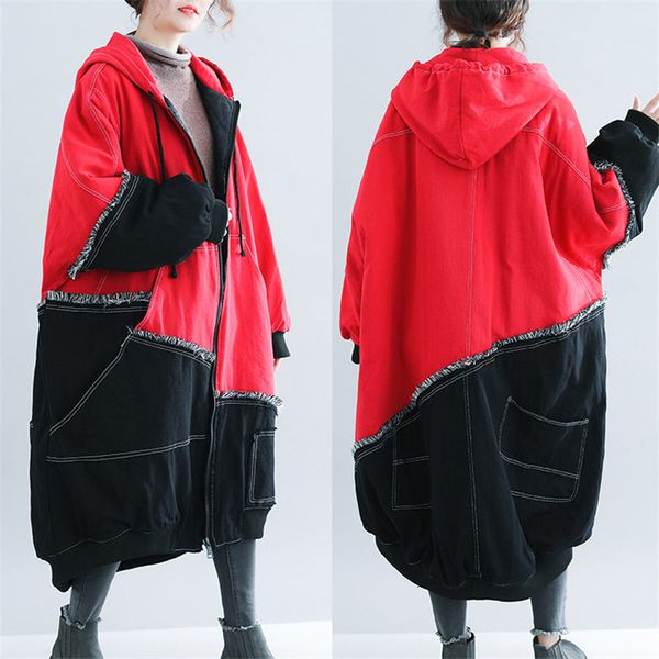 extra large size women's clothes winter overcoat padded cotton coat denim fashion hit colors patchwork hooded parka jacket f1496 v19111, Black 
extra large size women's clothes winter overcoat padded cotton coat denim fashion hit colors patchwork hooded parka jacket f1496 v19111, Black