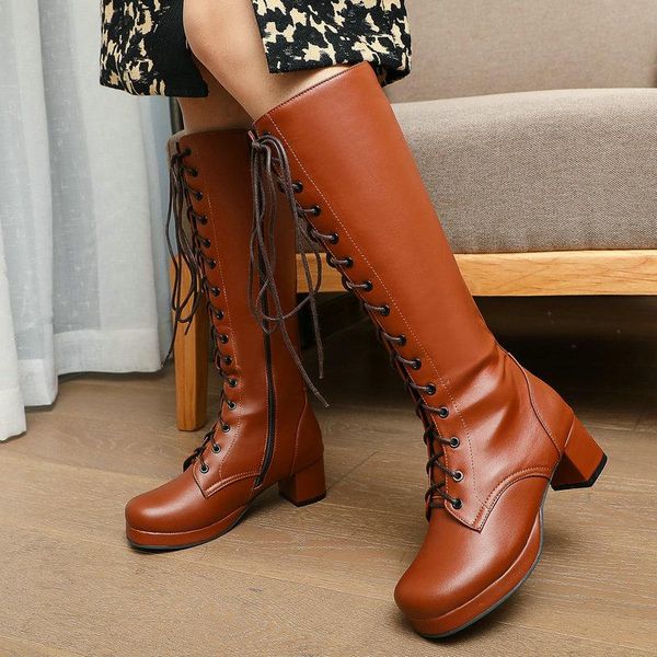 boots 2021 autumn winter knee high fashion zipper lace up female round toe square heel woman, Black
boots 2021 autumn winter knee high fashion zipper lace up female round toe square heel woman, Black