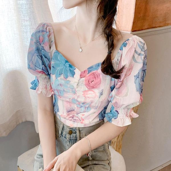 women's blouses & shirts chiffon shirt blouse women 2021 summer printed square neck small female fashion puff sleeve short slimming blu, White
women's blouses & shirts chiffon shirt blouse women 2021 summer printed square neck small female fashion puff sleeve short slimming blu, White