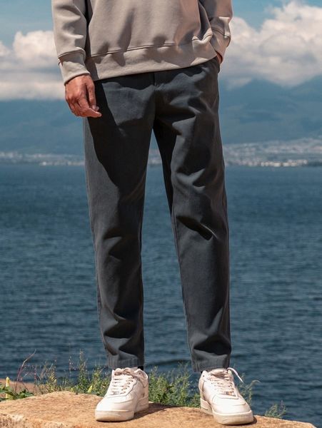 men slant pockets solid pants m7if#, Black