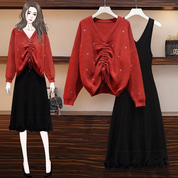 women's sweaters korean style plus size clothing 2021 autumn and winter slightly fat sister slimming sweater dress trendy two-piece rac, White;black
women's sweaters korean style plus size clothing 2021 autumn and winter slightly fat sister slimming sweater dress trendy two-piece rac, White;black