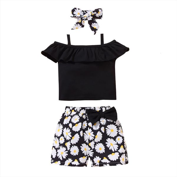 three piece girls clothes fresh boat neck suspender and daisy short pants with headband, White
three piece girls clothes fresh boat neck suspender and daisy short pants with headband, White