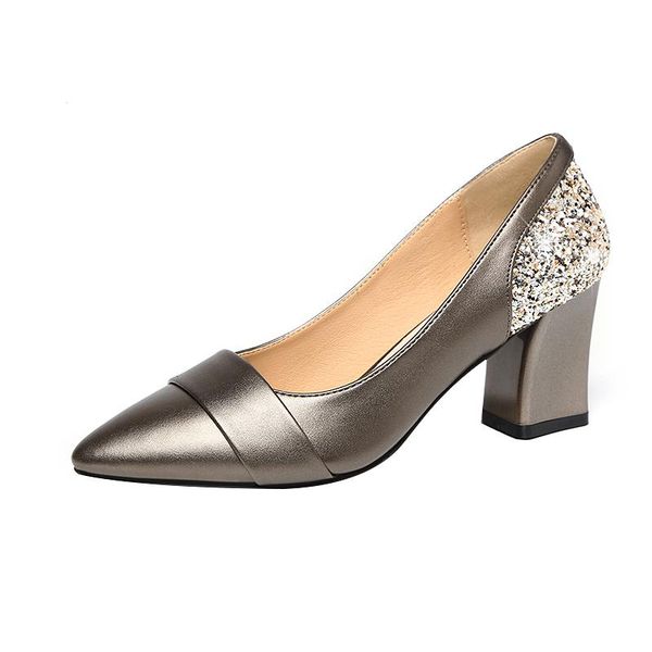 dress shoes spring and autumn leather single female sequins pointed thick high heels shallow mouth stitching women's, Black
dress shoes spring and autumn leather single female sequins pointed thick high heels shallow mouth stitching women's, Black