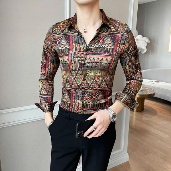 men's casual shirts luxury vintage print men 2021 spring long sleeve dress shirt slim fit social streetwear party blouse chemise homme, White;black
men's casual shirts luxury vintage print men 2021 spring long sleeve dress shirt slim fit social streetwear party blouse chemise homme, White;black