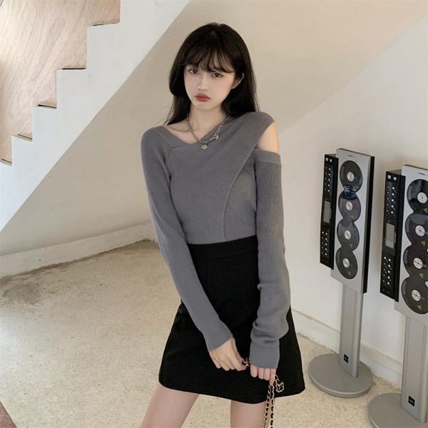 women's sweaters autumn 2021 style temperament slim fashion off shoulder long sleeve sweater, White;black
women's sweaters autumn 2021 style temperament slim fashion off shoulder long sleeve sweater, White;black