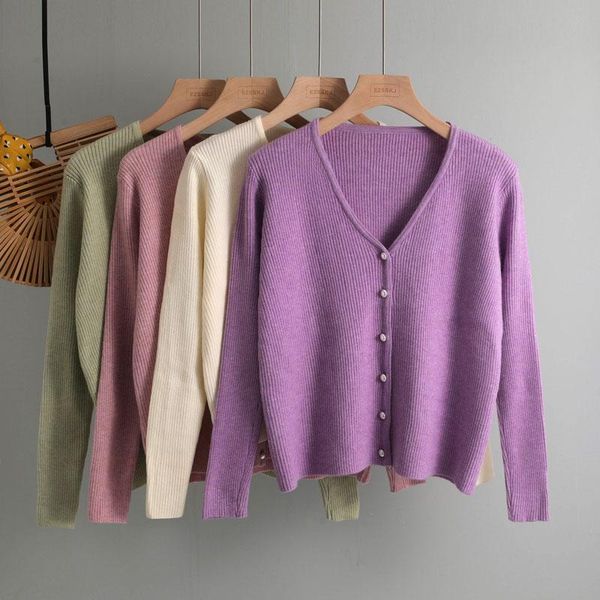 women's jackets spring autumn pear button crop cardigan women long sleeve sweet short knitted jacket female v-neck sweater coat, Black;brown
women's jackets spring autumn pear button crop cardigan women long sleeve sweet short knitted jacket female v-neck sweater coat, Black;brown