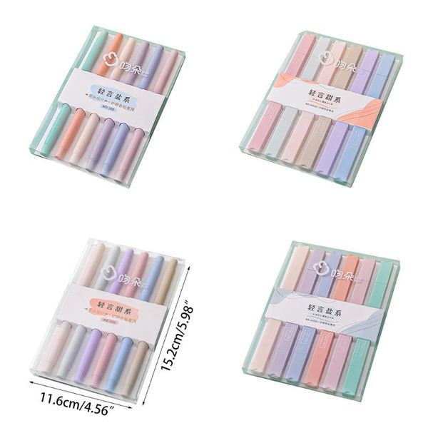 highlighters 6 pcs dual-end highlighter assorted colors square/round pen barrel dual brush marker gift for kids hard box sealed, Black;red 
highlighters 6 pcs dual-end highlighter assorted colors square/round pen barrel dual brush marker gift for kids hard box sealed, Black;red