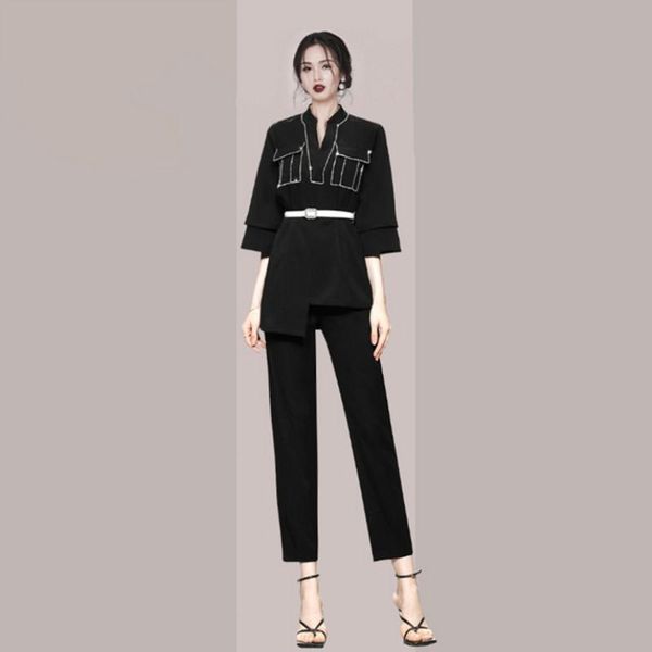 women's two piece pants 2021autumn winter korean version fashion temperament two-piece black shirt +nine-point suit, White
women's two piece pants 2021autumn winter korean version fashion temperament two-piece black shirt +nine-point suit, White