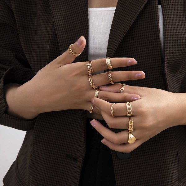 jewelry multi element combination chain hollow creative set fashionable temperament alloy ring, Silver
jewelry multi element combination chain hollow creative set fashionable temperament alloy ring, Silver