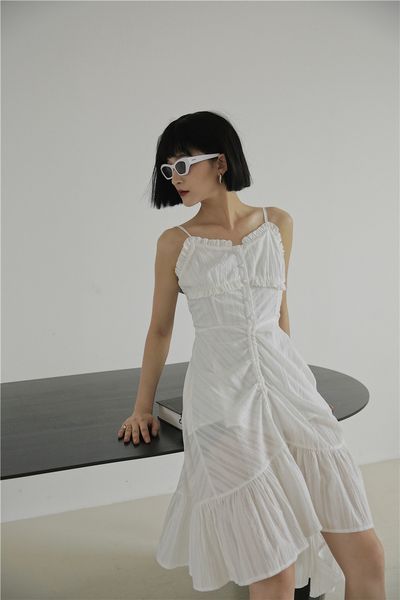 2021 new drawstring asymmetrical slip summer v neck spaghetti strap white ruffle ruched frill clothing sjsy, Black;gray
2021 new drawstring asymmetrical slip summer v neck spaghetti strap white ruffle ruched frill clothing sjsy, Black;gray