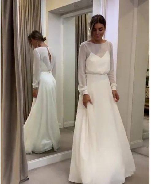 2021 bohemian simple long sleeve wedding dress a line modest plus size custom made women chiffon bridal gowns vestido de noiva, White
2021 bohemian simple long sleeve wedding dress a line modest plus size custom made women chiffon bridal gowns vestido de noiva, White
