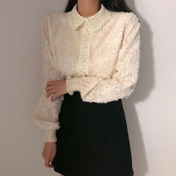 2021 women lace patchwork long sleeve shirts ol solid vintage jacquard loose lapel blouse shirt, White
2021 women lace patchwork long sleeve shirts ol solid vintage jacquard loose lapel blouse shirt, White