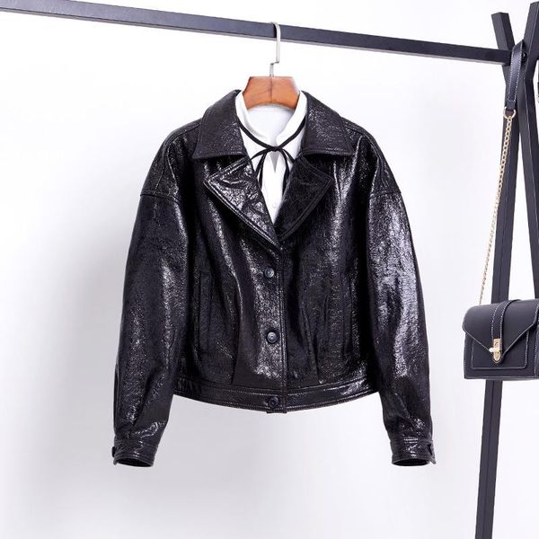 women's leather & faux spring autumn high end 100% genuine coat short loose bf style imported sheepskin locomotive small jacket, Black
women's leather & faux spring autumn high end 100% genuine coat short loose bf style imported sheepskin locomotive small jacket, Black