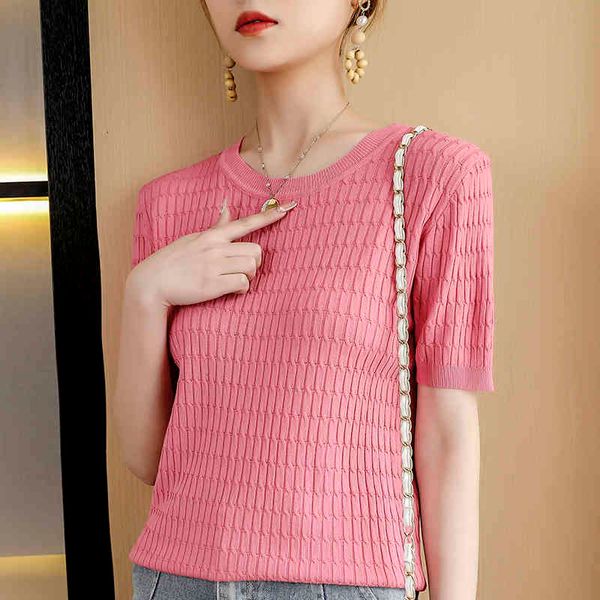 women's sweaters knitted short sleeve t-shirt, round neck, in summer 2021, White;black
women's sweaters knitted short sleeve t-shirt, round neck, in summer 2021, White;black