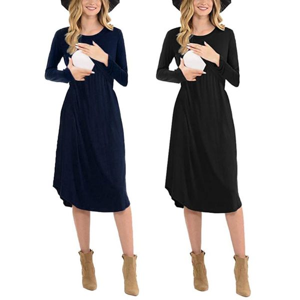 fashion women dresses maternity long sleeve solid o-neck nursing sleepwear for breastfeeding maternity plus size dress, White
fashion women dresses maternity long sleeve solid o-neck nursing sleepwear for breastfeeding maternity plus size dress, White