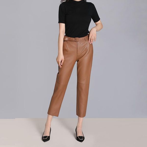 women's pants & capris genuine leather high waist autumn and winter style streetwear trousers, Black;white
women's pants & capris genuine leather high waist autumn and winter style streetwear trousers, Black;white