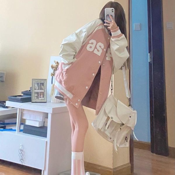 women's jackets pink baseball uniform spring and autumn 2021 loose american harajuku jacket women, Black;brown
women's jackets pink baseball uniform spring and autumn 2021 loose american harajuku jacket women, Black;brown