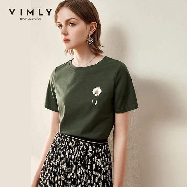 women's t-shirt vimly 2021 summer fashion daisy print women tshirt vogue solid round neck short sleeve loose casual female cotton tees, White
women's t-shirt vimly 2021 summer fashion daisy print women tshirt vogue solid round neck short sleeve loose casual female cotton tees, White