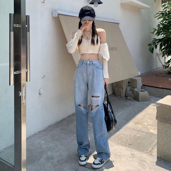 women's jeans spring autumn hole woman high waist loose thin straight wide legs simple gradient casual streetwear fashion pants, Blue
women's jeans spring autumn hole woman high waist loose thin straight wide legs simple gradient casual streetwear fashion pants, Blue