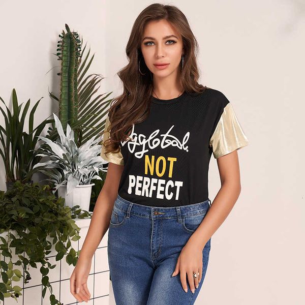 women's t-shirt summer fashion printing metal color matching round neck short-sleeved knitted t-shirt 9667, White
women's t-shirt summer fashion printing metal color matching round neck short-sleeved knitted t-shirt 9667, White