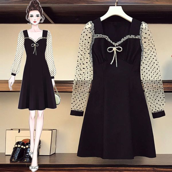 large women's 2021 early spring new fat sister french platycodon grandiflorum age reducing dress, Black;gray
large women's 2021 early spring new fat sister french platycodon grandiflorum age reducing dress, Black;gray