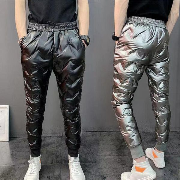 new winter thick warm casual pants men's cold and windproof waterproof white duck down down pants men's slim feet trousers, Black;blue
new winter thick warm casual pants men's cold and windproof waterproof white duck down down pants men's slim feet trousers, Black;blue