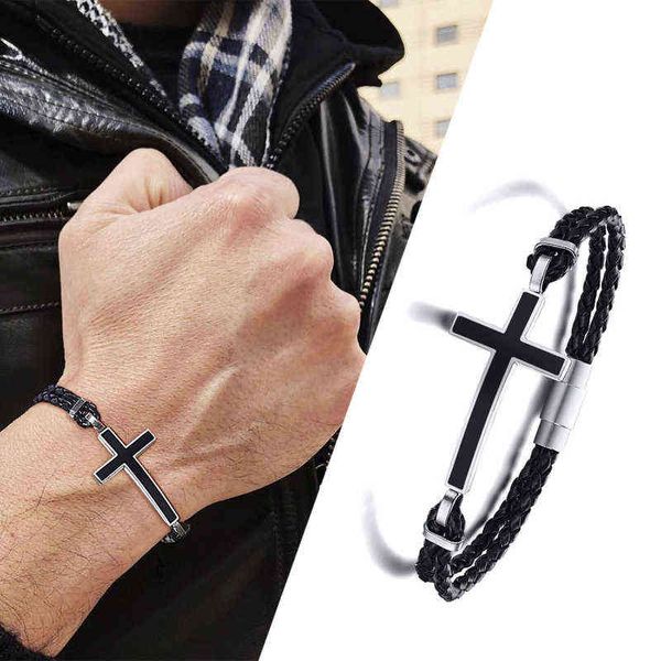 men black cross double braided leather bracelet magentic clasp men's jewelry gift for her, Golden;silver
men black cross double braided leather bracelet magentic clasp men's jewelry gift for her, Golden;silver