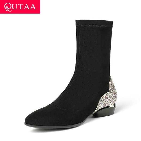 boots qutaa 2021 autumn winter pointed toe ankle stretch flock slip on women shoes square heel sequins short size 34-43, Black
boots qutaa 2021 autumn winter pointed toe ankle stretch flock slip on women shoes square heel sequins short size 34-43, Black