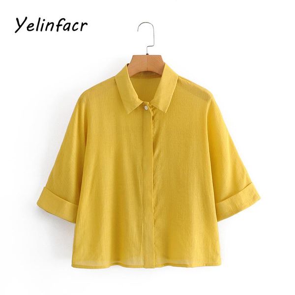 women's blouses & shirts ladies casual fashion blouse solid color women spring loose lapels three-quarter sleeve office wear, White
women's blouses & shirts ladies casual fashion blouse solid color women spring loose lapels three-quarter sleeve office wear, White