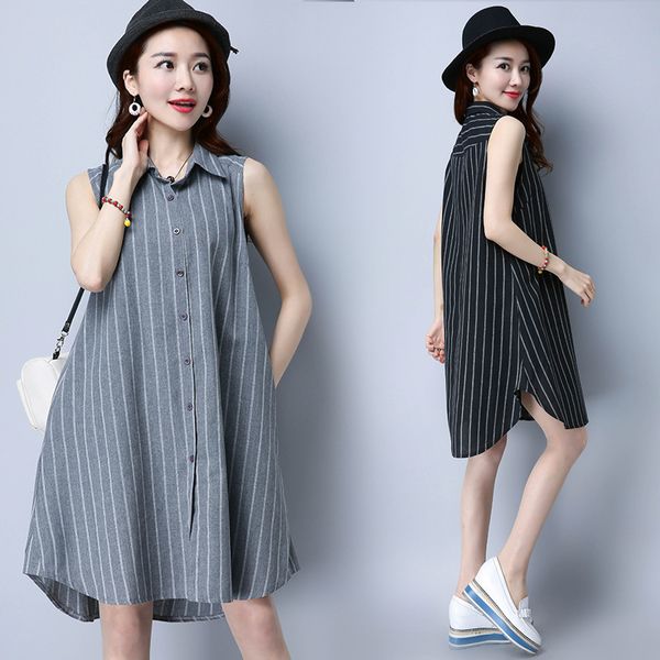 2021 new shirt cotton vestido striped women summer casual loose sleeveless big size robe femme ete kj076 x9so, Black;gray
2021 new shirt cotton vestido striped women summer casual loose sleeveless big size robe femme ete kj076 x9so, Black;gray
