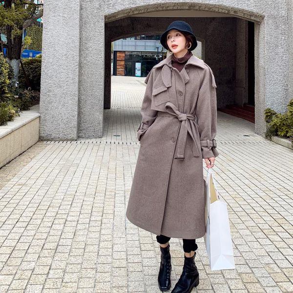 women's wool & blends england style vintage elegant loose long woolen coat women winter single breasted sashe splice casual warm gray o, Black
women's wool & blends england style vintage elegant loose long woolen coat women winter single breasted sashe splice casual warm gray o, Black