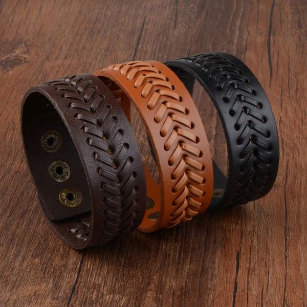 charm bracelets vintage leather bracelet for men women brown black braided wide wrap male punk party jewelry gift, Golden;silver
charm bracelets vintage leather bracelet for men women brown black braided wide wrap male punk party jewelry gift, Golden;silver