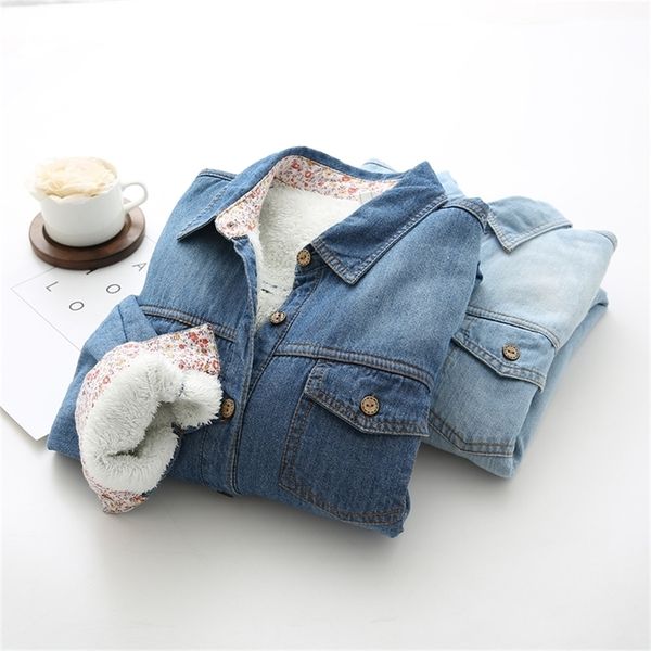 women warm winter plus velet denim shirts korean classic blue thick long sleeve jeans blouse female turn-down collar basic blusa 210225, White
women warm winter plus velet denim shirts korean classic blue thick long sleeve jeans blouse female turn-down collar basic blusa 210225, White