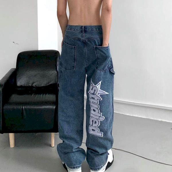 men's jeans preppy men harajuku high street letters print trousers streetwear straight pants loose casual korean chic bottoms, Blue
men's jeans preppy men harajuku high street letters print trousers streetwear straight pants loose casual korean chic bottoms, Blue
