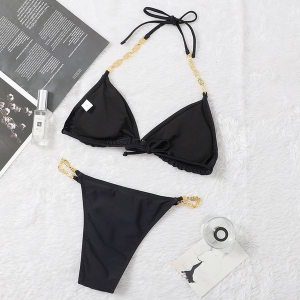 fashion brand bikini women's split solid color chain strap resort swimsuit, White;black
fashion brand bikini women's split solid color chain strap resort swimsuit, White;black