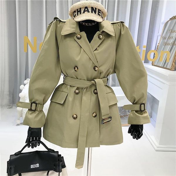 short windbreaker women's 2021 autumn new double breasted korean-style loose casual jacket england style adjustable waist, Tan;black
short windbreaker women's 2021 autumn new double breasted korean-style loose casual jacket england style adjustable waist, Tan;black