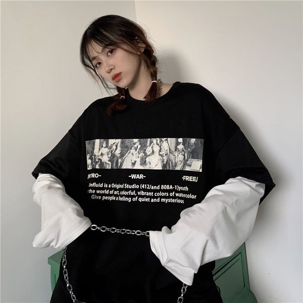 2021 new autumn thin long-sleeved fake two-piece sweatshirt tide loose stitching personalized printing women neue, Black
2021 new autumn thin long-sleeved fake two-piece sweatshirt tide loose stitching personalized printing women neue, Black