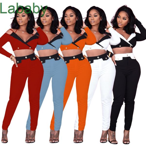 women tracksuit designer two piece outfits open navel deep v-neck off shoulder stitching slim pants 2021, White
women tracksuit designer two piece outfits open navel deep v-neck off shoulder stitching slim pants 2021, White