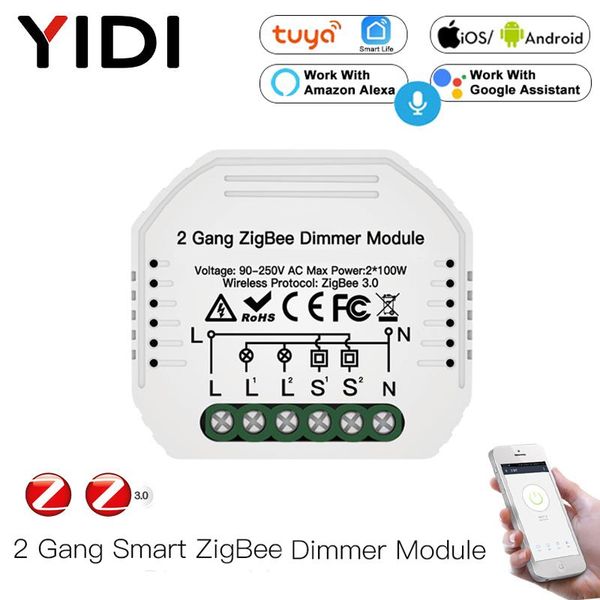 smart home control 2 gang zigbee light dimmer switch module mini diy hub required life tuya remote work with alexa google