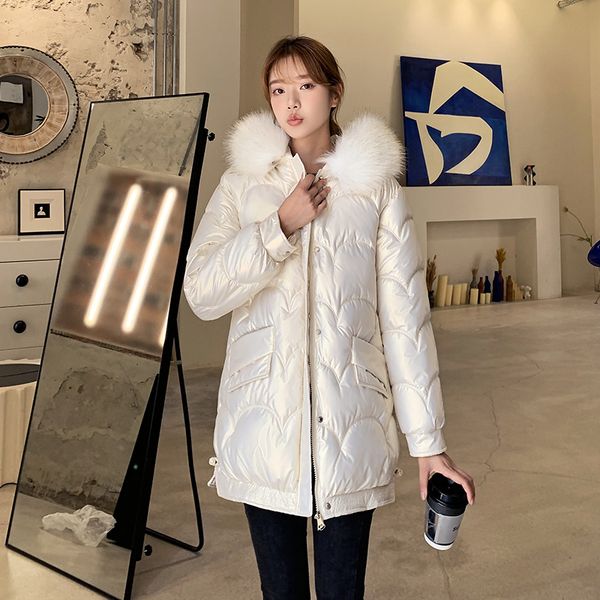 Winter Jacket Women 2021 Female Parka Coat Mid Long Overcoat Hooded Hooded Artificial fur collar Shiny Down Cotton Jackets, Black
Winter Jacket Women 2021 Female Parka Coat Mid Long Overcoat Hooded Hooded Artificial fur collar Shiny Down Cotton Jackets, Black